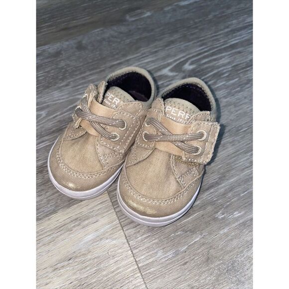 Sperry Deckfin Baby Boy Crib Junior Khaki Shoes Size 1M Canvas Infant - Picture 1 of 6